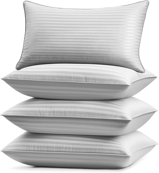Basic Beyond King Size Pillows Set of 4 - Soft 20 x 36 Inches 4 Pack King Down Alternative Pillows for Back, Stomach or Side Sleepers, Silver