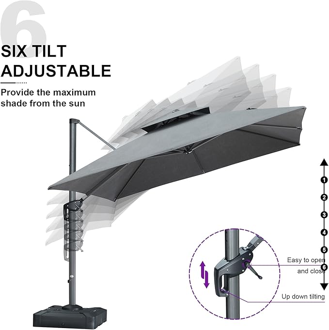 PURPLE LEAF Patio Umbrella with Base Included 10 Feet Outdoor Double Top Large Offset Hanging Square Cantilever Umbrella 360° Rotation for Garden Patio Deck Pool Backyard Cast Slate
