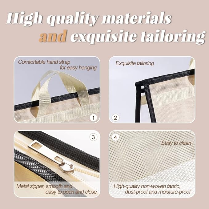 2 PCS Hanging Handbag Storage Organizer Purse Dustproof Storage Bag Transparent Non-woven Storage Bag with Zipper and Handle (XL)