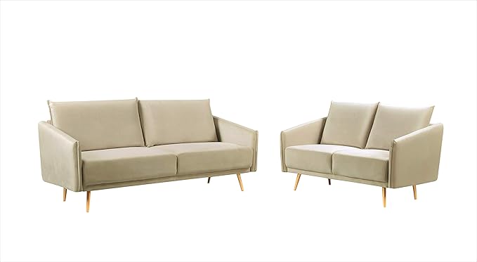 Container Furniture Direct Peterson Ultra Modern Velvet Living Room Loveseat, 44.49", Cream