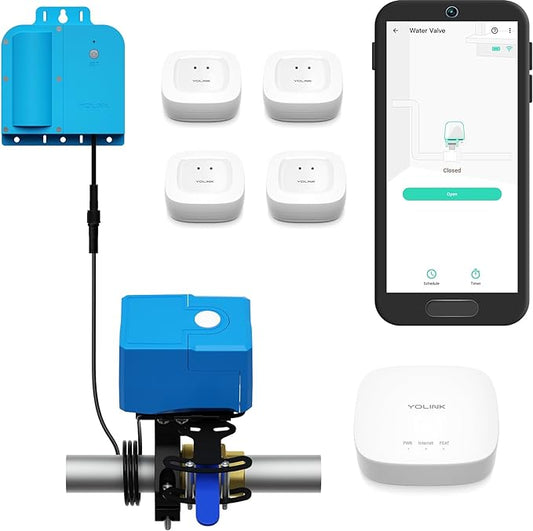 YoLink X3 Version Smart Water Leak Protection Kit: X3 Valve Controller, Bulldog, (4) Leak Sensors & Hub