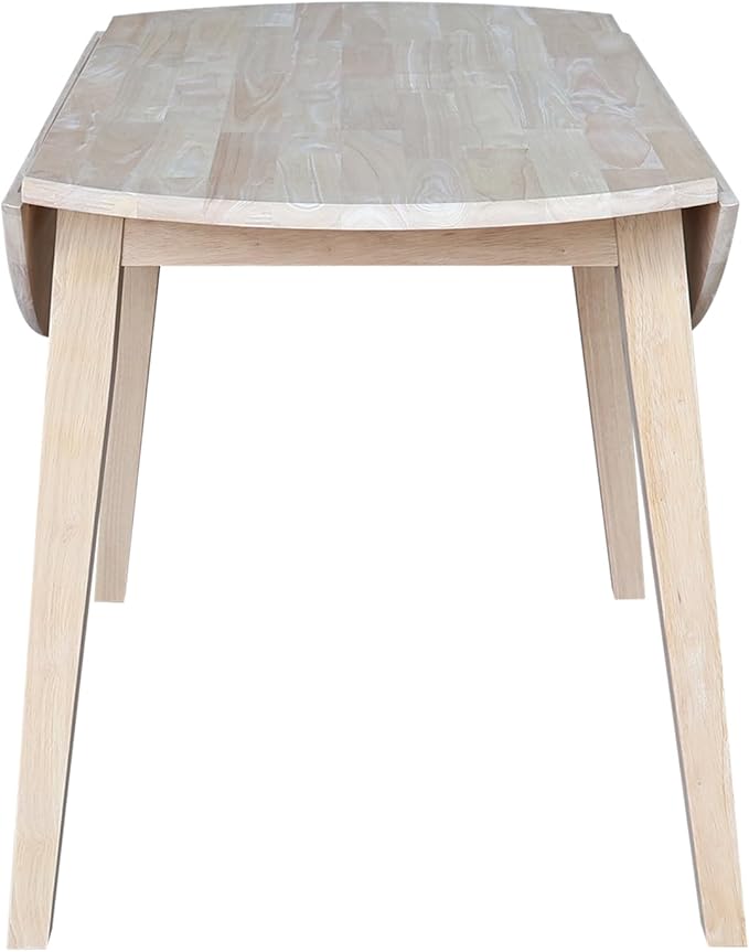 Solid Wood 42" Round Dual Drop Leaf Dining Table, Unfinished