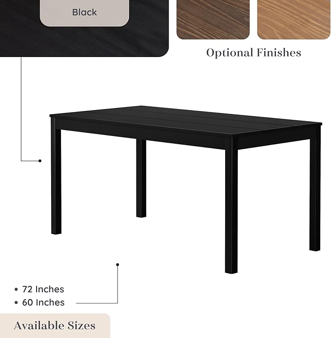Grain & Grove Davie 60 Inch Dining Table, Large Rectangular Wooden Table for Kitchen/Dining Room, Wood Table for Dining Room, Home Office, Living Room Furniture, Black