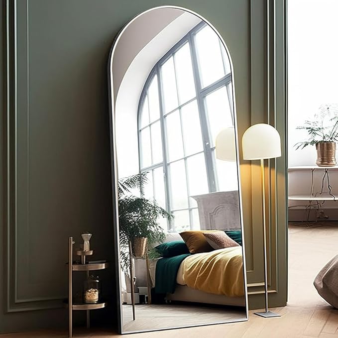 Full Length Arched Floor Mirror, 71"26" With Stand, Full Body, Large, Wall, Freestanding, Oversized, Aluminum Frame - Silver