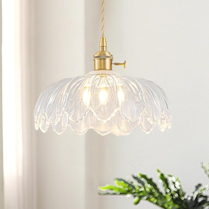 Glass Pendant Lights Kitchen Island, Vintage Brass Pendant Light Fixtures, Adjustable Transparent Kitchen Pendant Lighting Over Island for Bedroom Living Room Hallway Dining Room