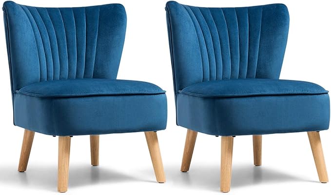 Giantex Set of 2 Velvet Accent Chair, Upholstered Modern Sofa Chair w/Wood Legs, Thickly Padded, Small Armless Wingback Club Chairs for Living Room Bedroom Furniture
