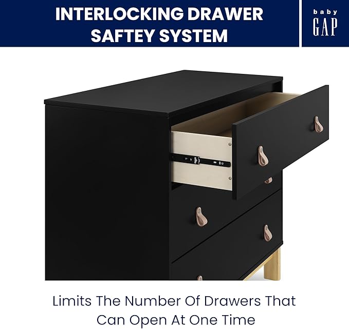 babyGap Legacy 3 Drawer Dresser with Leather Pulls and Interlocking Drawers by Delta Children, Ebony/Natural