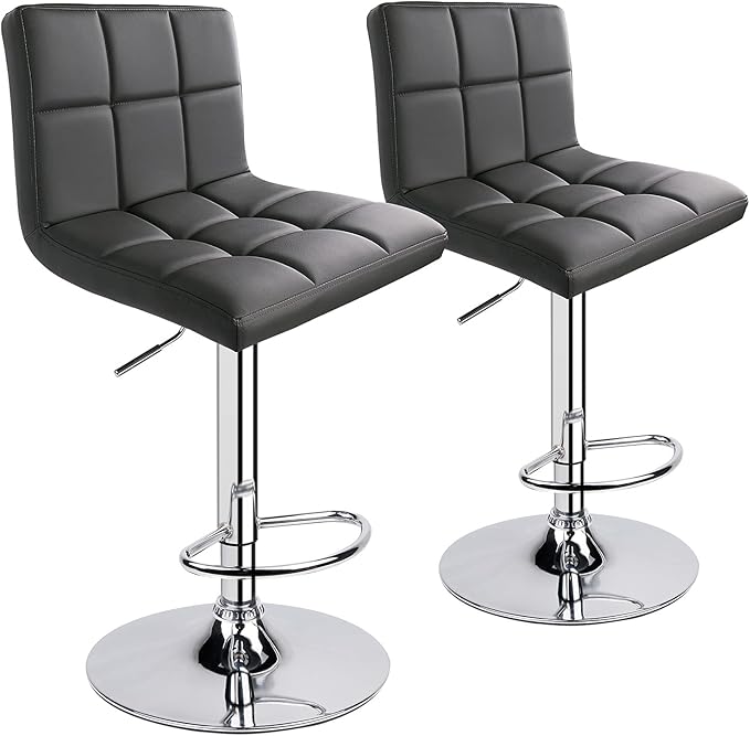 Leopard Bar Stools, Modern PU Leather Adjustable Swivel Bar Stool with Back, Set of 2 (Grey)