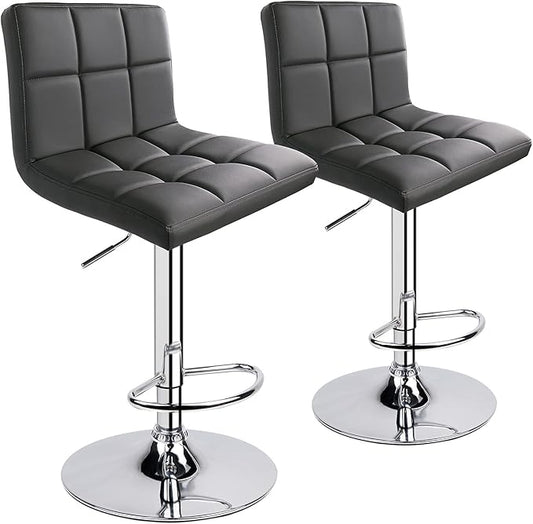 Leopard Bar Stools, Modern PU Leather Adjustable Swivel Bar Stool with Back, Set of 2 (Grey)