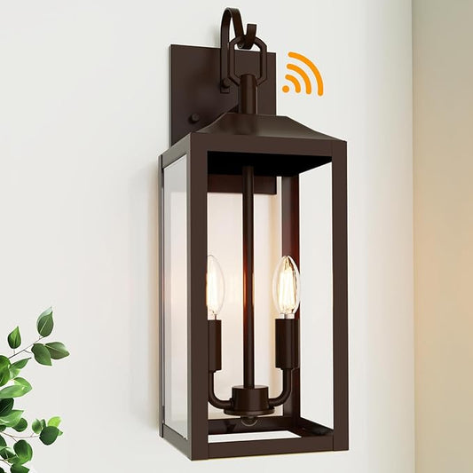 18'' Large Dusk to Dawn Outdoor Lighting, Exterior Sensor Outdoor Wall Lights, Industrial Front Porch Light with Clear Glass, Waterproof Oil Rubbed Bronze Anti-Rust Outdoor Lights for House Garage