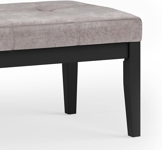 SIMPLIHOME Lacey Tufted Ottoman Bench - 41 inch Wide Upholstered Vegan Leather Rectangle Ottoman in Distressed Grey Taupe, Contemporary Bench for Bedroom or Entryway with Stitching Detail, Assembled