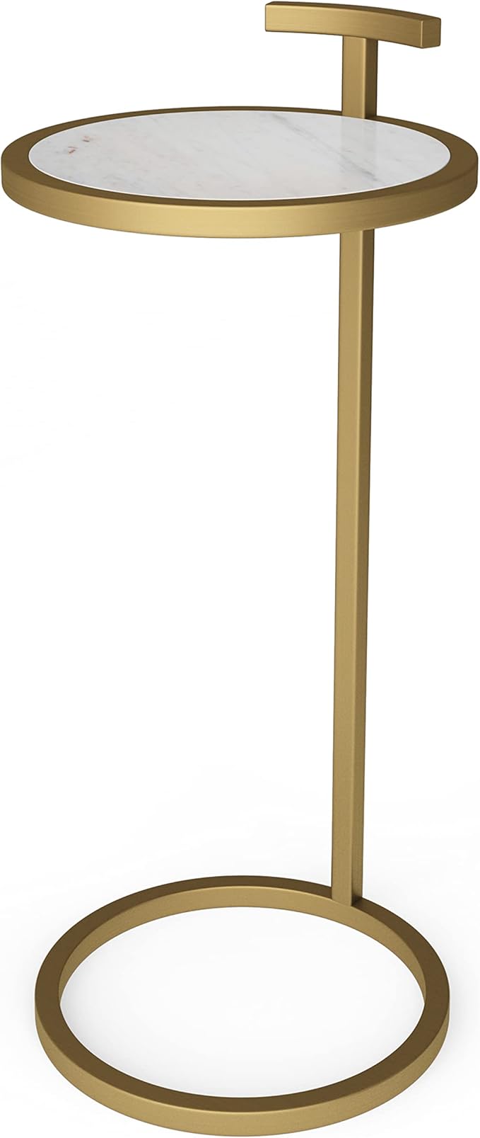 SIMPLIHOME Brook C Side Table - 10 inch Wide Metal Frame Plant Stand with White Marble Top in Gold Finish, Contemporary Slide-Under Accent Table for Living Room, Entryway, or Bedroom