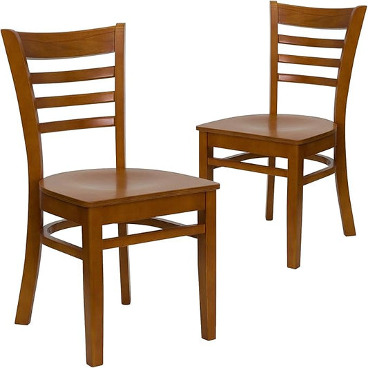 Flash Furniture 2 Pack HERCULES Series Ladder Back Cherry Wood Restaurant Chair