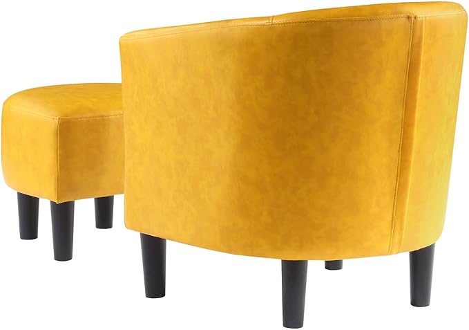 Convenience Concepts Take a Seat Churchill Accent Chair with Ottoman, Marigold Stamped Faux Leather