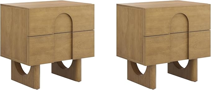 Nathan James Jett Mid Century Modern Nightstand or Bedside Table Set of 2, Wooden Bedside Table with Drawers and Arched Door Cutout, Light Brown