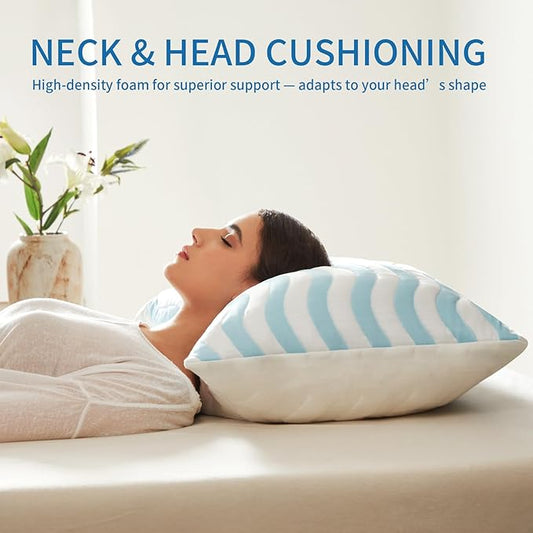 Pillows Standard Size Set of 2 - Cooling Shredded Memory Foam Bed Pillows for Sleeping, Adjustable Loft for Side, Back, and Stomach Sleepers, Medium Firm Support with Washable Cover, Blue