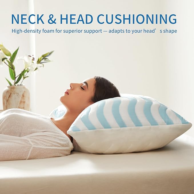 Pillows Queen Size Set of 2 - Cooling Shredded Memory Foam Bed Pillows for Sleeping, Adjustable Loft for Side, Back, and Stomach Sleepers, Medium Firm Support with Washable Cover, Blue