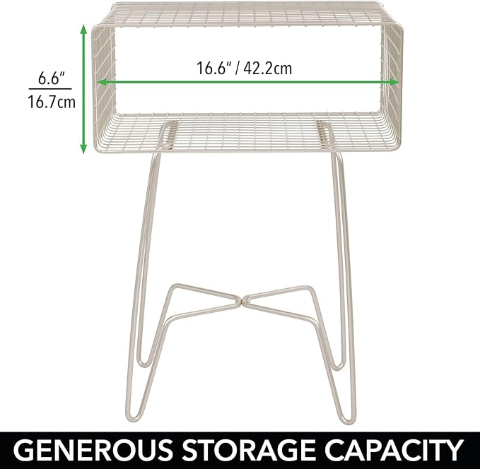 mDesign Modern Industrial Side Table with Storage Shelf, 2-Tier Metal Minimal End Table, Metallic Caged Grid - Accent Furniture for Living Room, Bedroom, Office, Dorm, Concerto Collection, Satin