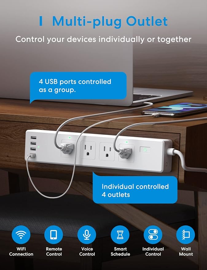 meross Smart Plug Power Strip, WiFi Flat Outlet 15A Compatible & Smart Plug Mini Support Apple HomeKit, Siri, Alexa, App Control, Timer, 15A & Reliable WiFi Outlet