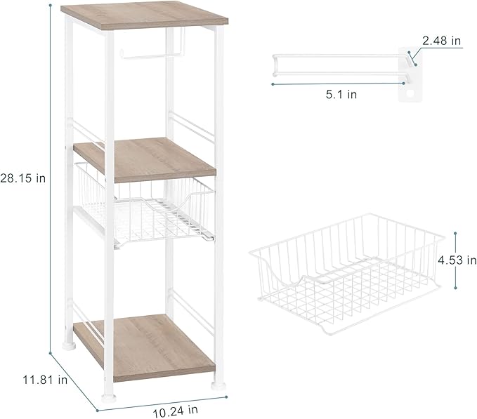 OYEAL Freestanding Bathroom Storage Organizer 3 Tier Narrow Bathroom Shelf Stand Toilet Paper Storage Cabinet with Drawer for Small Space Laundry Room Entryway, Light Oak