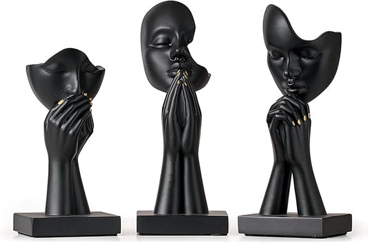 3 Pcs Black Decor Prayer Statues, Modern Prayer of Peace Figurines Shelf Decor Accents, Abstract Art Sculpture Home Decorations for Living Room Bedroom Office Bookshelf Coffee Table, Gifts for Women