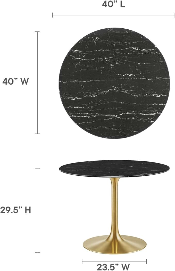 Modway Lippa Dining Table, 40", Gold Black