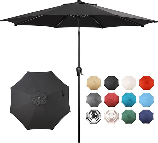 Sun-Ray 9' Round Patio Umbrella with Push-Button Tilt and Hand Crank Lift System, Market Umbrella for Porch, Deck, and Patio