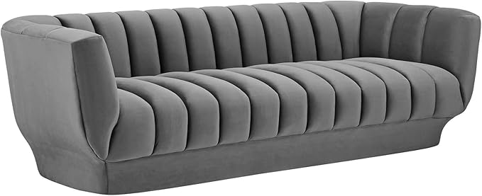Modway Sofa Entertain Vertical Channel Tufted Performance Velvet Couch in Gray
