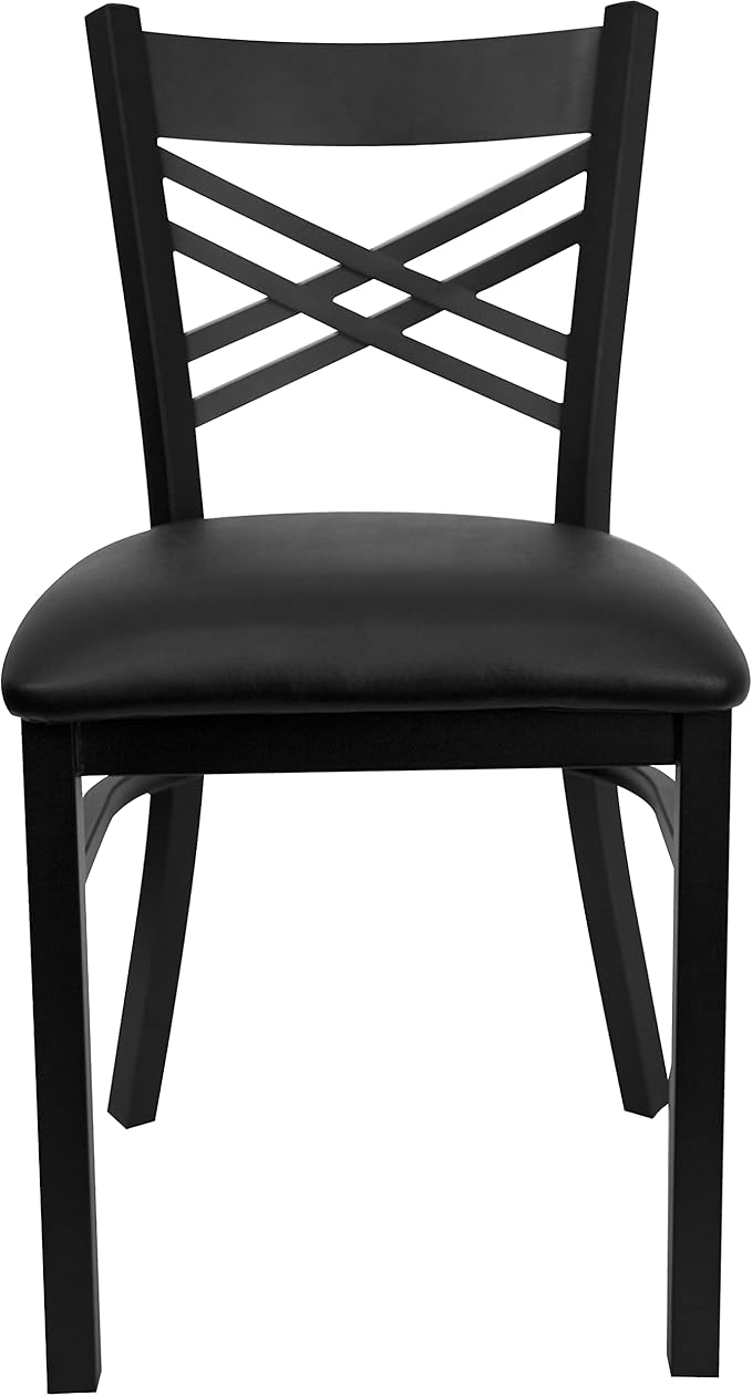 Flash Furniture Hercules Series "X" Back Metal Restaurant Chair, Modern Upholstered Armless Dining Chair for Restaurants and Kitchens, Black