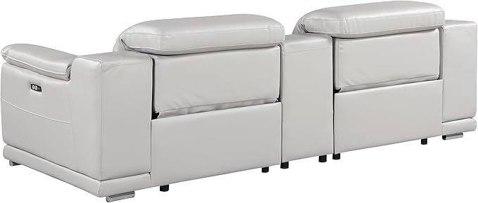 BlackJack Furniture Venice Top Grain Italian Leather Power Recline Loveseat Sofa - 93" Theater Seating Modern Couch for Living Room Apartment Home with Adjustable Headrests & USB Port, Light Grey
