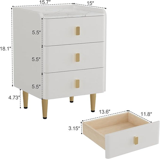 AQIMUELE Narrow Nightstand with Drawers, Narrow Side Table Leather, Small Bedside Tables for Bedroom. (White)
