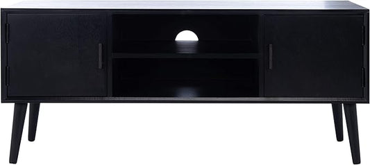SAFAVIEH Sorrel TV Stand for up to 55" Flatscreen – Black, 2 Doors with Interior Storage, 2 Open Shelves, Entertainment Media Console (MED5701B)