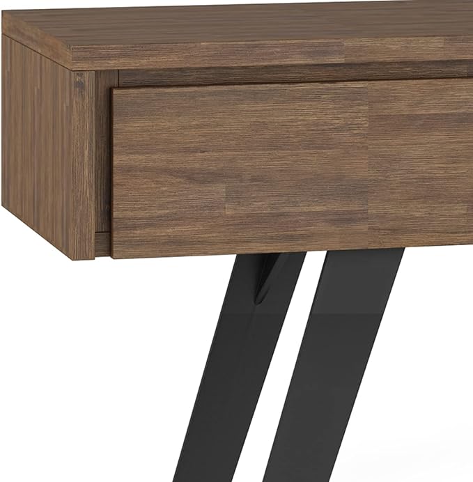SIMPLIHOME Lowry SOLID ACACIA WOOD and Metal 60 Inch Wide Modern Industrial Console Sofa Table in Rustic Natural Aged Brown, For the Living Room, Entryway and Bedroom