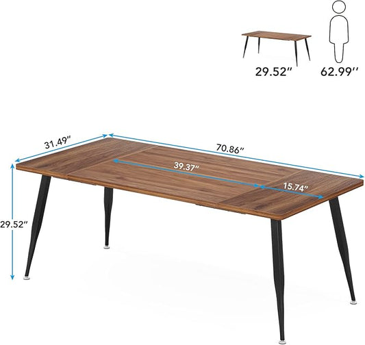 Tribesigns 70.9 Inch Large Dining Table for 6 to 8, Industrial Kitchen Table Furniture with Metal Legs, Modern Faux Wood Rectangular Dinner Table for Dining Room, Rustic Brown/Black
