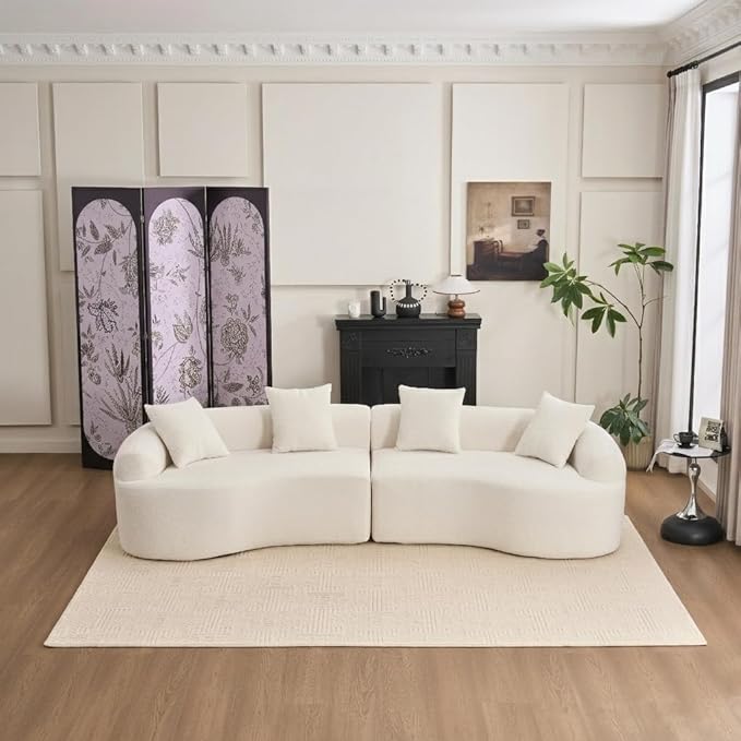 110" Oversized Cloud Sectional Sofa Modern Curved Boneless Couches for Living Room, 4-Seater Extra Deep Seat Foam Floor Compressed Couch w/Tight Backrest and 4 Pillows,Chenille Sofa & Couches | Breathable material, Non-slip, No Assembly Required