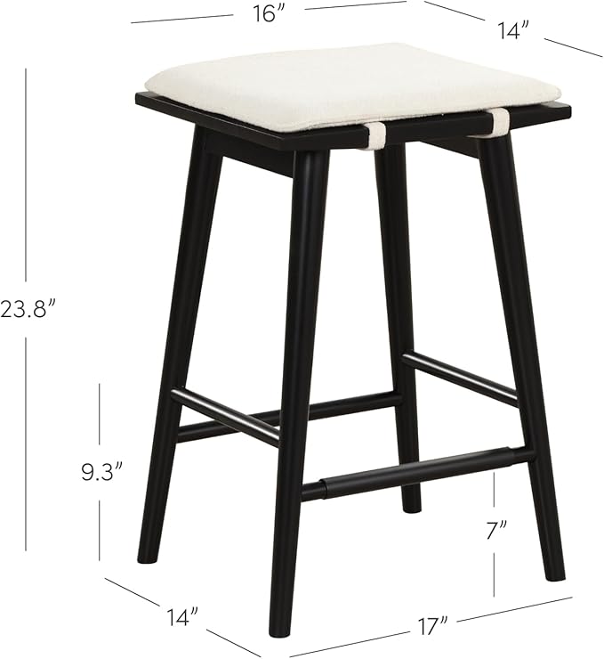 Nathan James Barker Counter Height Wood Barstool with Upholstered Cushion, Backless Island Stool for Kitchen, Black/White, Set of 2