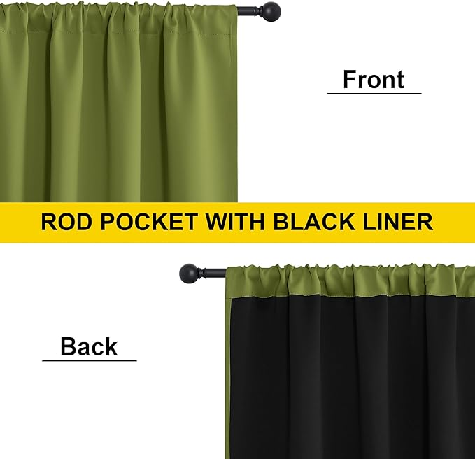 NICETOWN 2 Panels 100% Blackout Curtains, Olive Green 52x84 Inches Black Lined Insulated Window Treatment, Total Light Blocking Rod Pocket Drapes for Living Room, Energy Saving and Privacy Protection