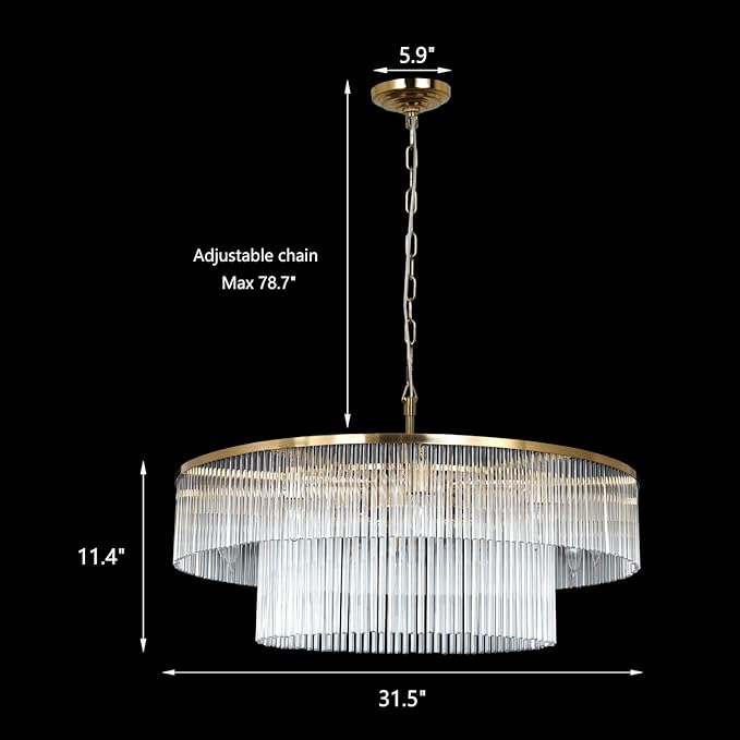 Contemporary Brass Dining Room Chandelier 2 Tier Crystal Glass Chandeliers Lighting Light Fixture Ceiling Entryway Bedroom Kitchen Entryway 10 Lights Round 32"