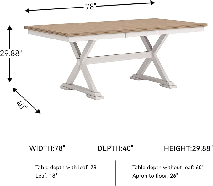 Signature Design by Ashley Westlinport Casual Dining Butterfly Extension Table with Self-Storing Butterfly Leaf, Light Brown & White