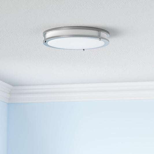 ASD LED 14" Round Flush Mount Lighting, Close to Ceiling Light Fixture | 3CCT, Dimmable, Energy Star, ETL Listed | 21W 1675LM 3000-5000K 120V | Low Profile Double Ring Lamp | Nickel