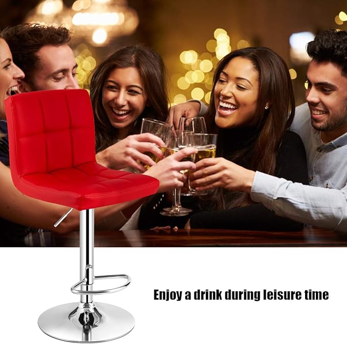 COSTWAY Adjustable Bar Stools Set of 4, Modern Swivel PU Leather Bar Chair with Backrest, Soft Cushioned Seat, Footrest, Sturdy Metal Frame, Comfortable Barstools for Kitchen Island, Pub, Red