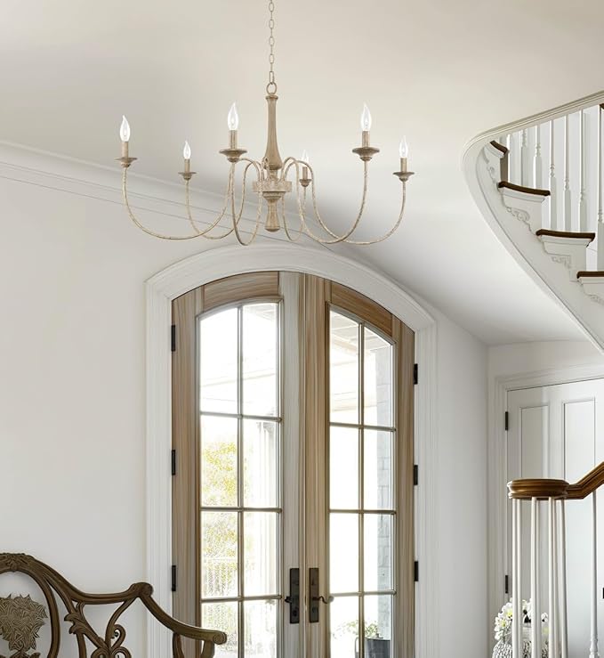 Kira Home Sherbrooke 44" Large Chandelier, 6-Light French Country Chandelier, Smoked Cedar + Rustic Metal Finish