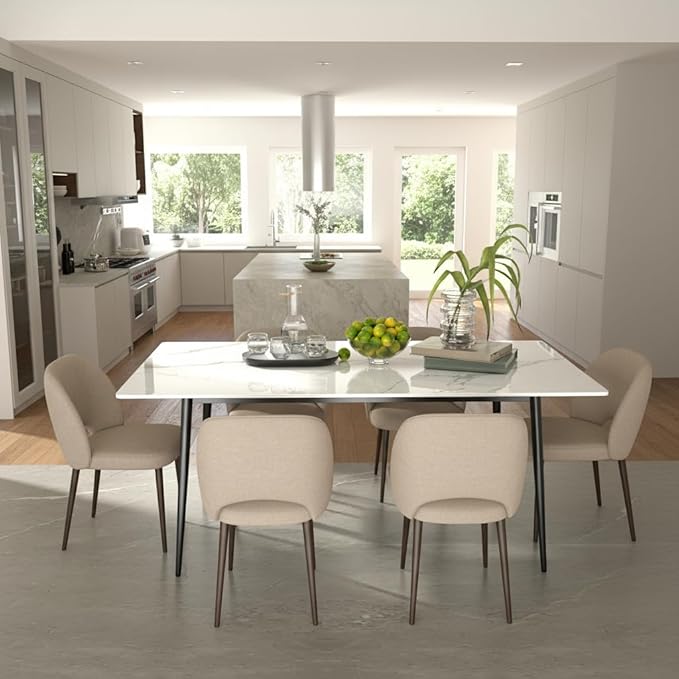 55" Modern Dining Table, Sintered Stone Dinning Table for 4-6 Peoples, Sintered Stone Dining Tabletop with Metal Legs, White Marble Dining Table for Dining Room, Backyard Heat Resistant（55.1"x31.5"