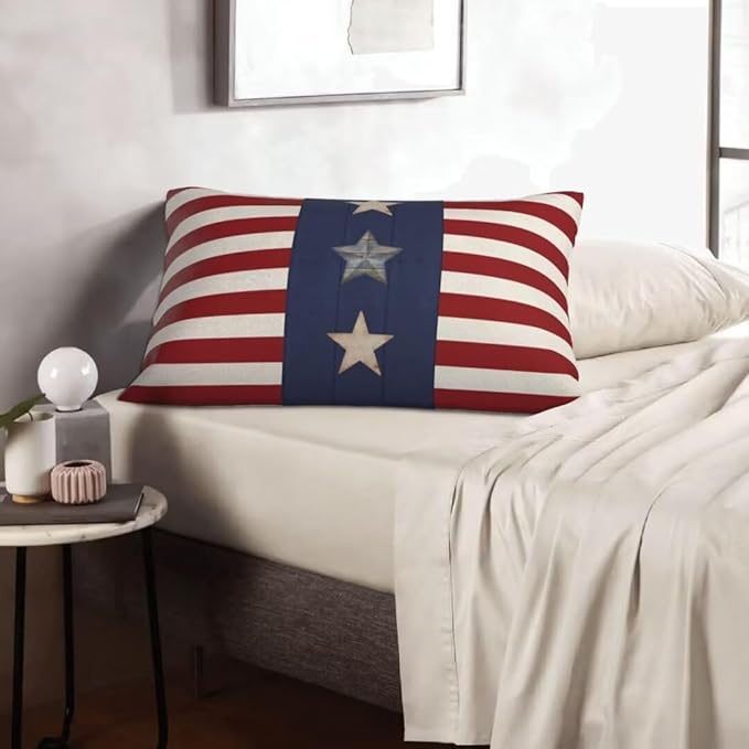 BETGINY 4th of July Pillow Covers 12x20 Set of 2, American Flag Stars and Stripes Freedom Throw Pillow Covers Linen Farmhouse Liberty Patriotic Independence Day for Couch Sofa Home Outdoor Decor