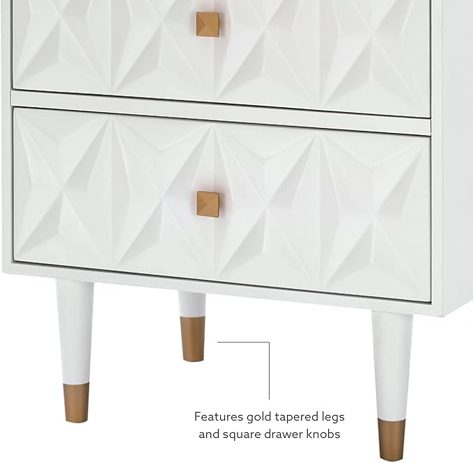 Linon Home Décor Sheerah Two Drawer Geo Texture White Nightstand, Gold