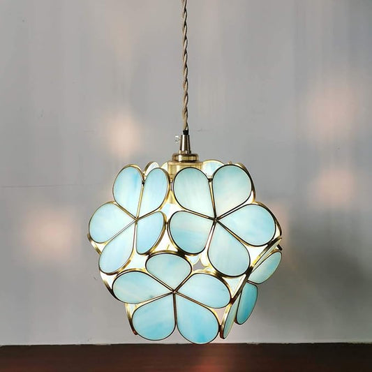 Bieye L10747 Petals Tiffany Style Stained Glass Ceiling Pendant Light with 8-inch Wide Lampshade (Sky Blue, 8" Cherry Blossom)