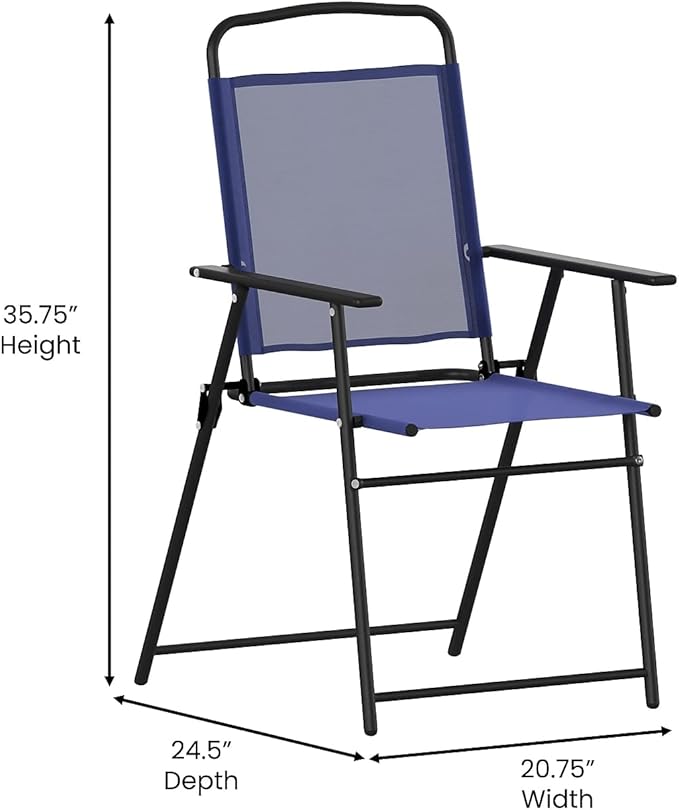 Flash Furniture Mystic Folding Patio Sling Chairs, Outdoor Textilene Lawn Chairs with Armrests, Set of 4, Navy