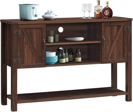 Tangkula Console Table Buffet Table, Modern Sideboard with Storage Cabinets and Bottom Shelf, Contemporary Tall Buffet Storage Cabinet, Kitchen Dining Room Furniture (Brown)
