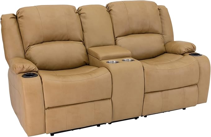 RecPro Charles 70" Powered Double RV Wall Hugger Recliner Sofa | Loveseat | RV Furniture with Upgraded 2023 Fabric (Toffee)