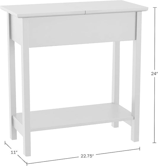 Lavish Home Flip-Top End Table - Slim Side Console with Hidden Hinged Storage Compartment and Lower Shelf - For Living Room or Hallway Use (White)